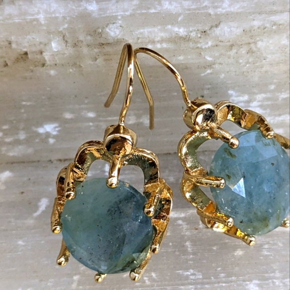 Natural Aquamarine Faceted From Rough Approx 8 Carats in Gold Filled Earrings - Picture 3 of 6